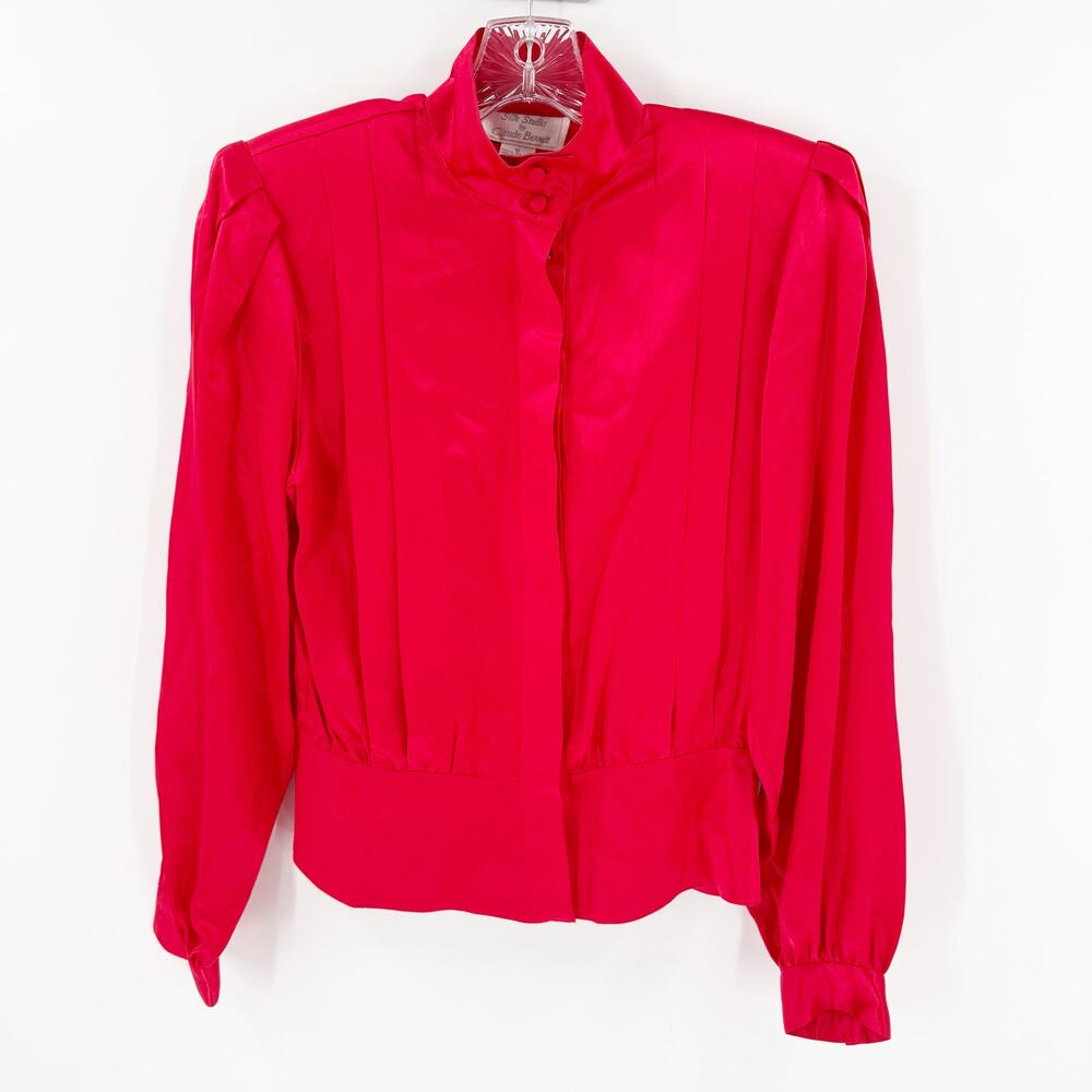 Vintage Silk Studio Claude Bennett 100% Silk Red 6 Button Front Retro Career Top